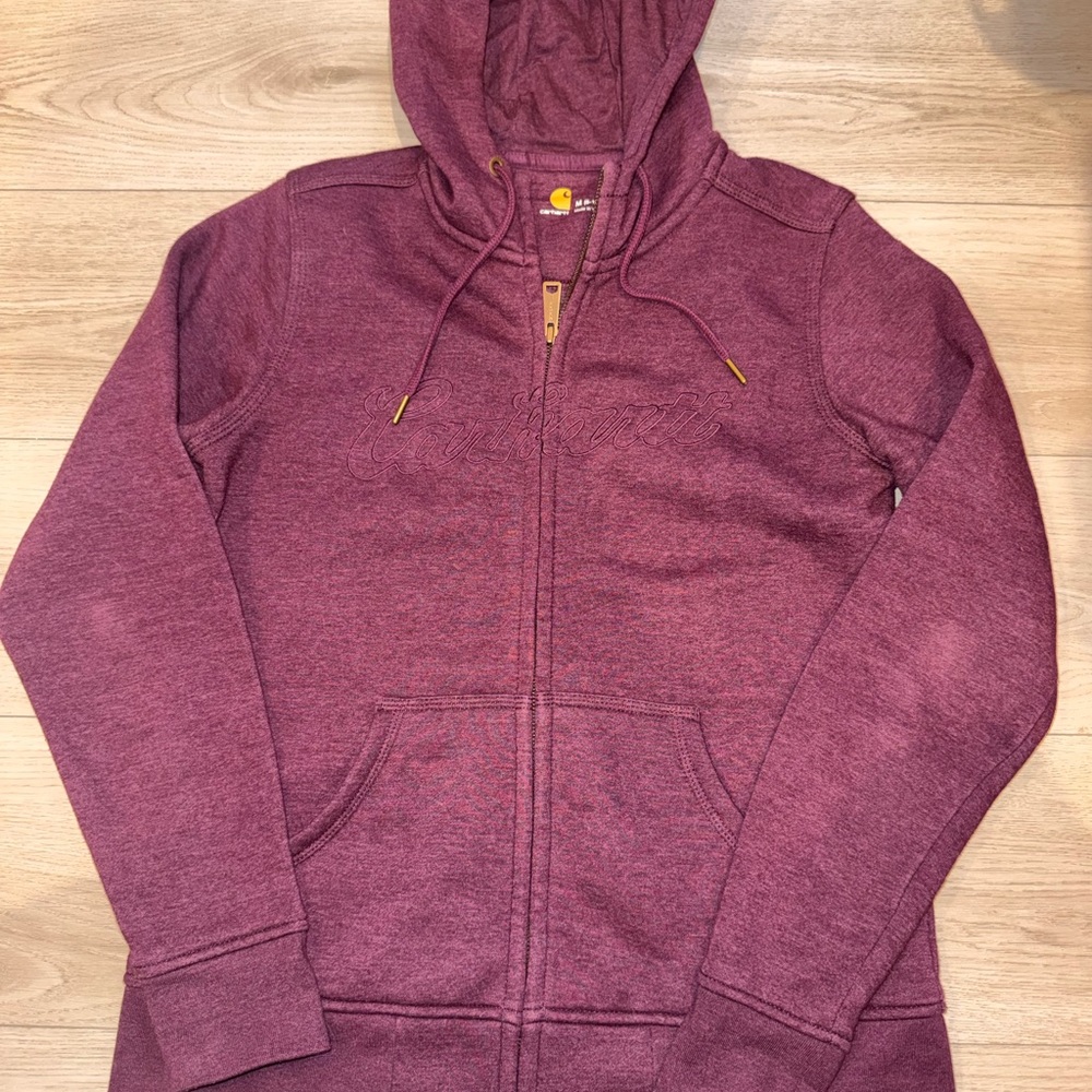 Carhartt Heathered Burgundy  full-zip hooded sweatshirt.